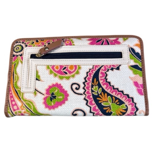 Spartina 449 High Ebb Snap Fold Natural Linen Genuine Leather Wallet - Picture 2 of 7